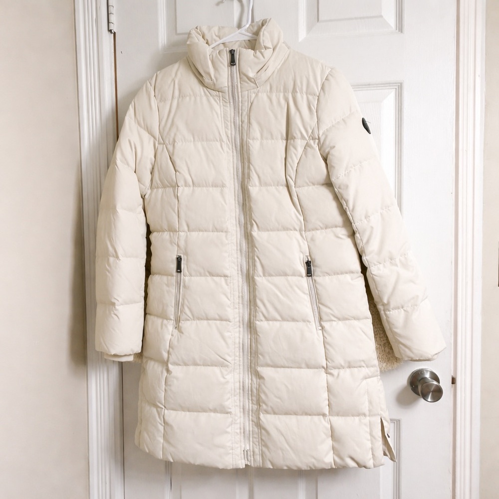 Lauren Ralph Lauren Down Puffer Coat Women’s Medium Ivory Long Winter Jacket - Picture 2 of 14